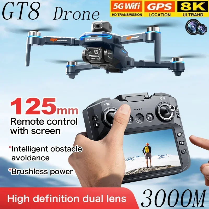 Dji Mini Drone - Dron GT8 con Cinturón Anticolisión, Pantalla